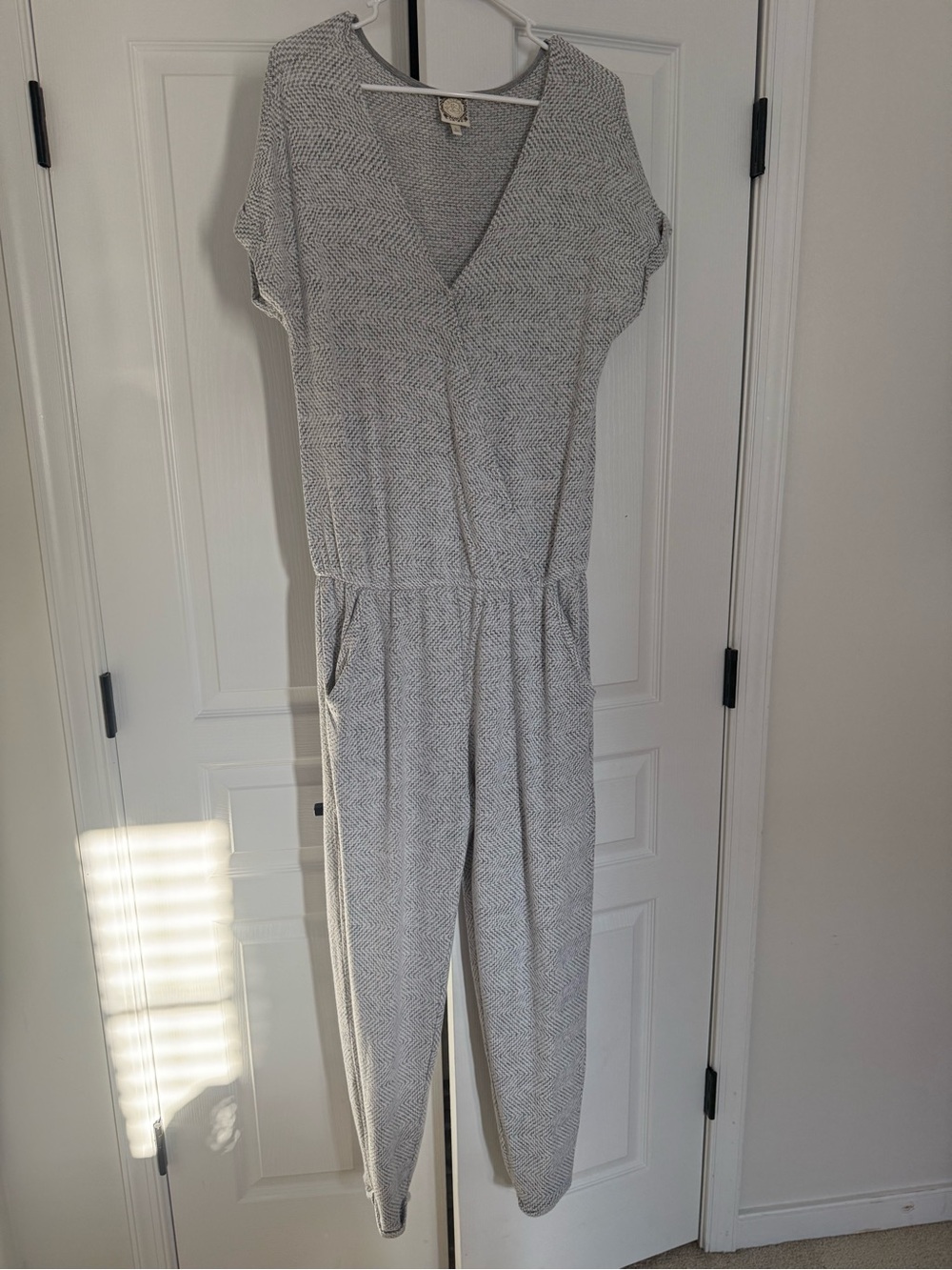 Gray Chevron Short-Sleeve Jumpsuit
